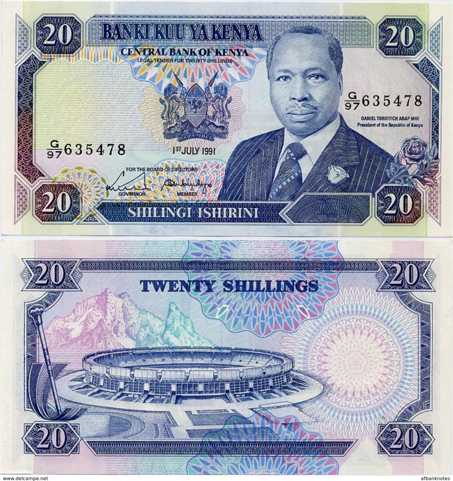 KENYA        20 Shilingi        P-25d       1.7.1991        UNC - Kenia