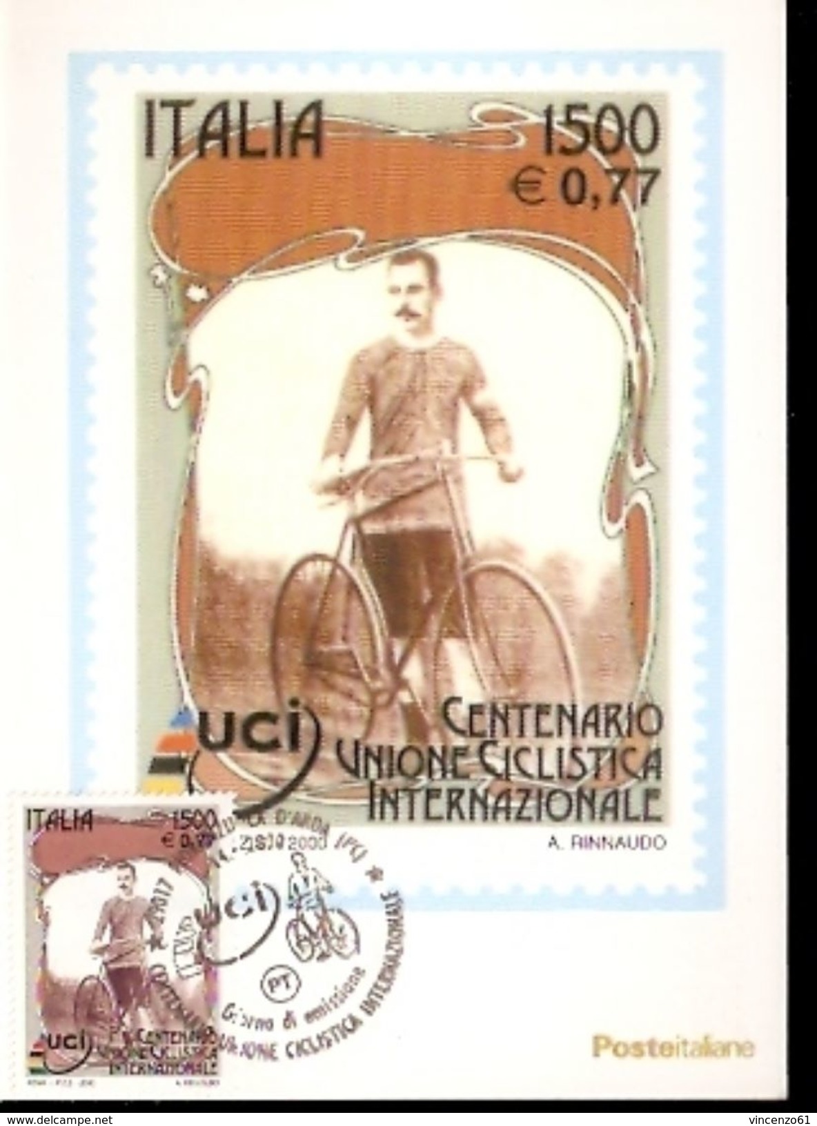 CENTENARIO UNIONE CICLISTICA INTERNAZIONALE CARTOLINA MAXIMUM 2000 - Wielrennen