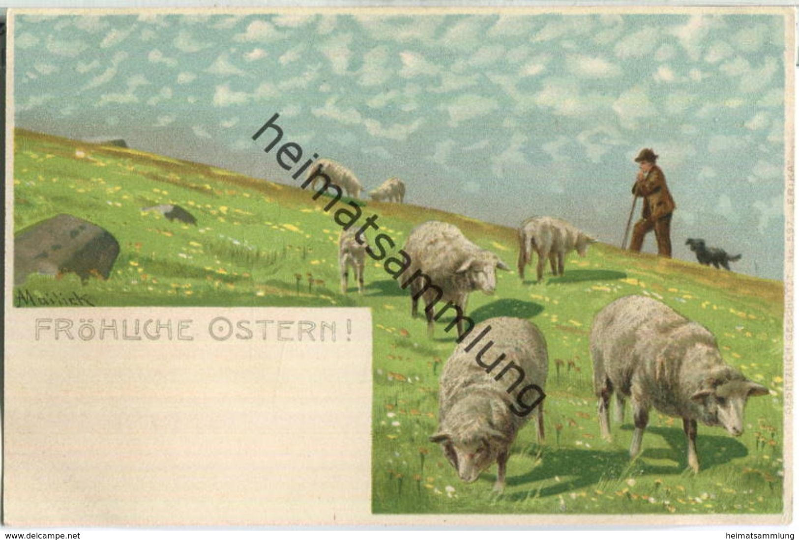 Alfred Mailick - Fröhliche Ostern - Schafe - Künstleransichtskarte Ca. 1900 - Mailick, Alfred