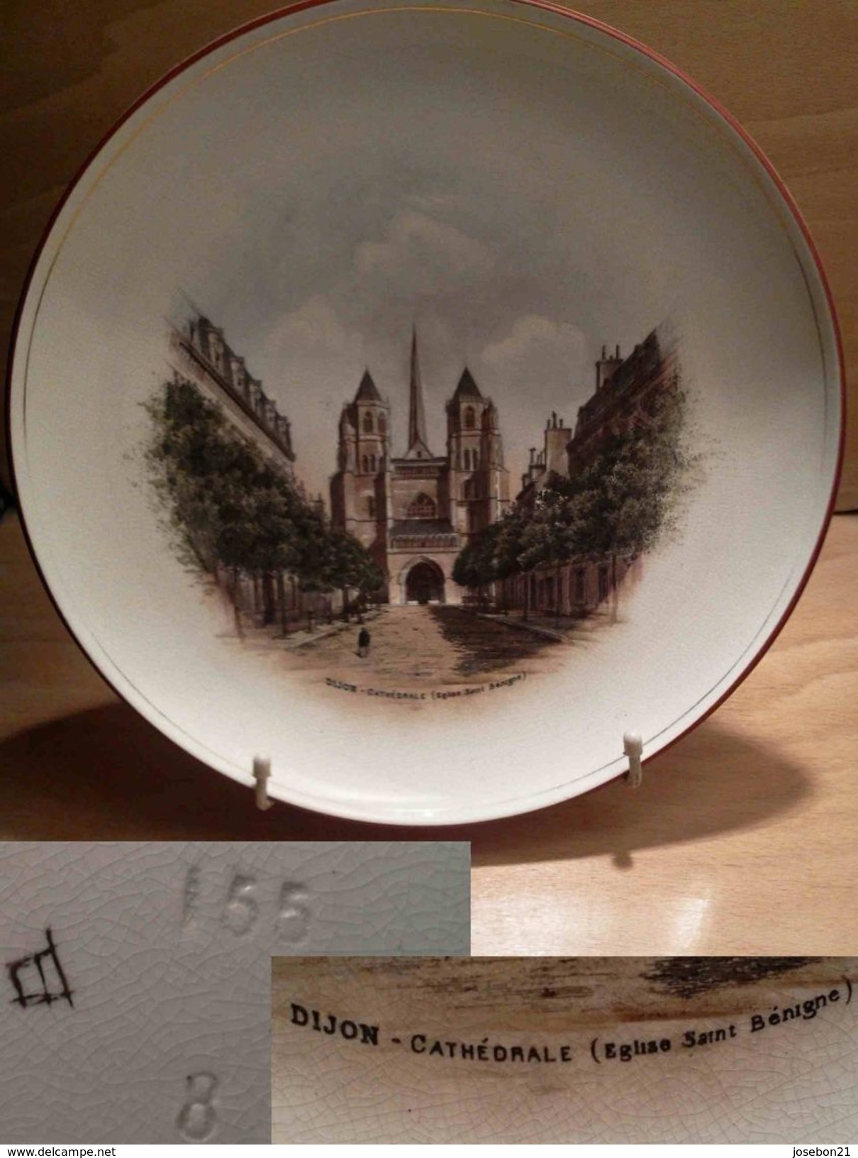 Ancienne Assiette Souvenir De Dijon église Saint Bénigne Art Déco Début XX ème - Obj. 'Remember Of'