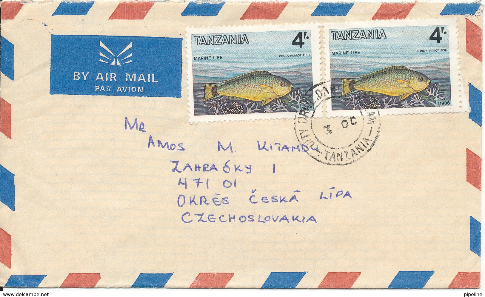 Tanzania Cover Sent Air Mail To Czechoslovakia With FISH On The Stamps - Tanzanie (1964-...)