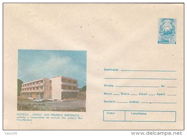 TOURISM, PRUDUL BARGAULUI HENIU HOTEL, COVER STATIONERY, ENTIER POSTAL, 1980, ROMANIA - Hotel- & Gaststättengewerbe