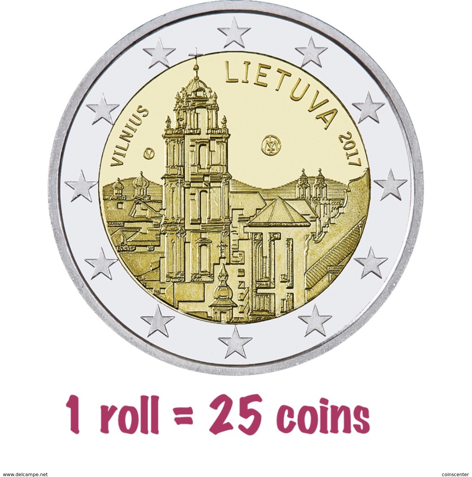 WHOLESALE (1 Roll = 25 Coins): Lithuania 2 Euro 2017 "Vilnius" BiMetallic UNC - Litauen