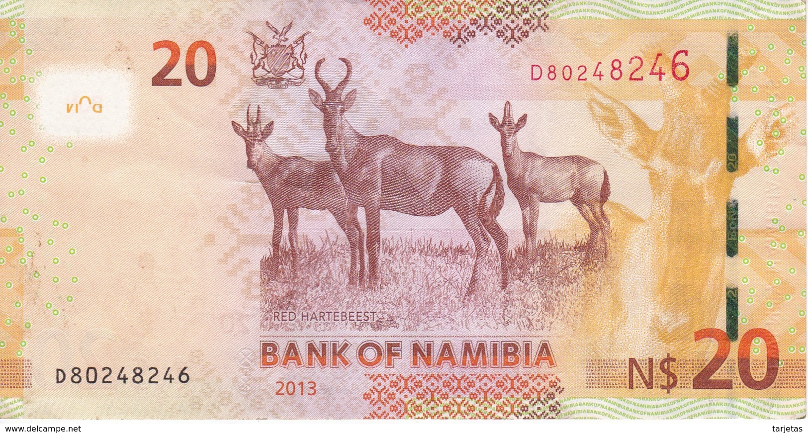 BILLETE DE NAMIBIA DE 20 DOLLARS DEL AÑO 2013 EN CALIDAD EBC (XF) (BANKNOTE) GACELA-DEER - Namibia