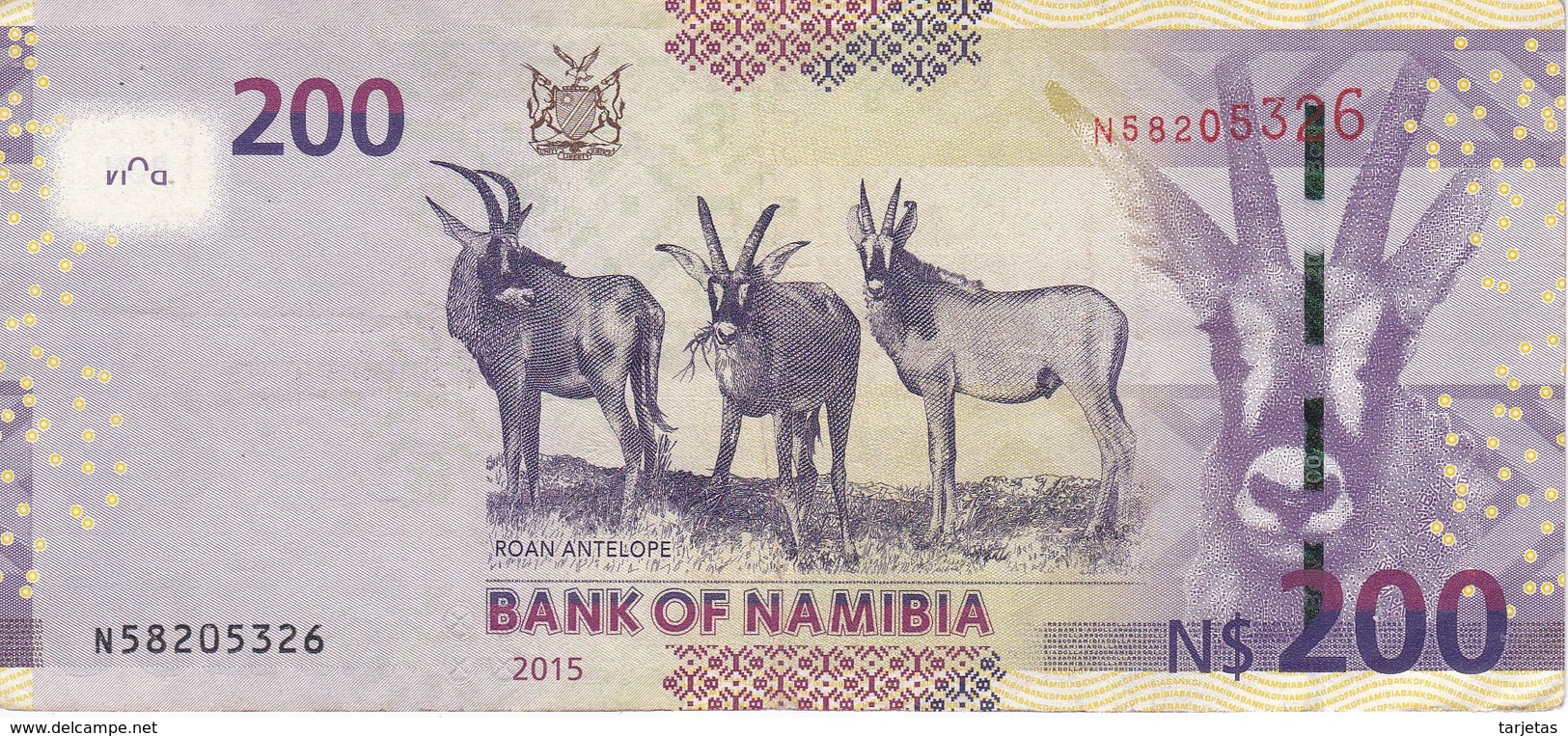 BILLETE DE NAMIBIA DE 200 DOLLARS DEL AÑO 2015 EN CALIDAD EBC (XF) (BANKNOTE) GACELA-DEER-SABLE - Namibia