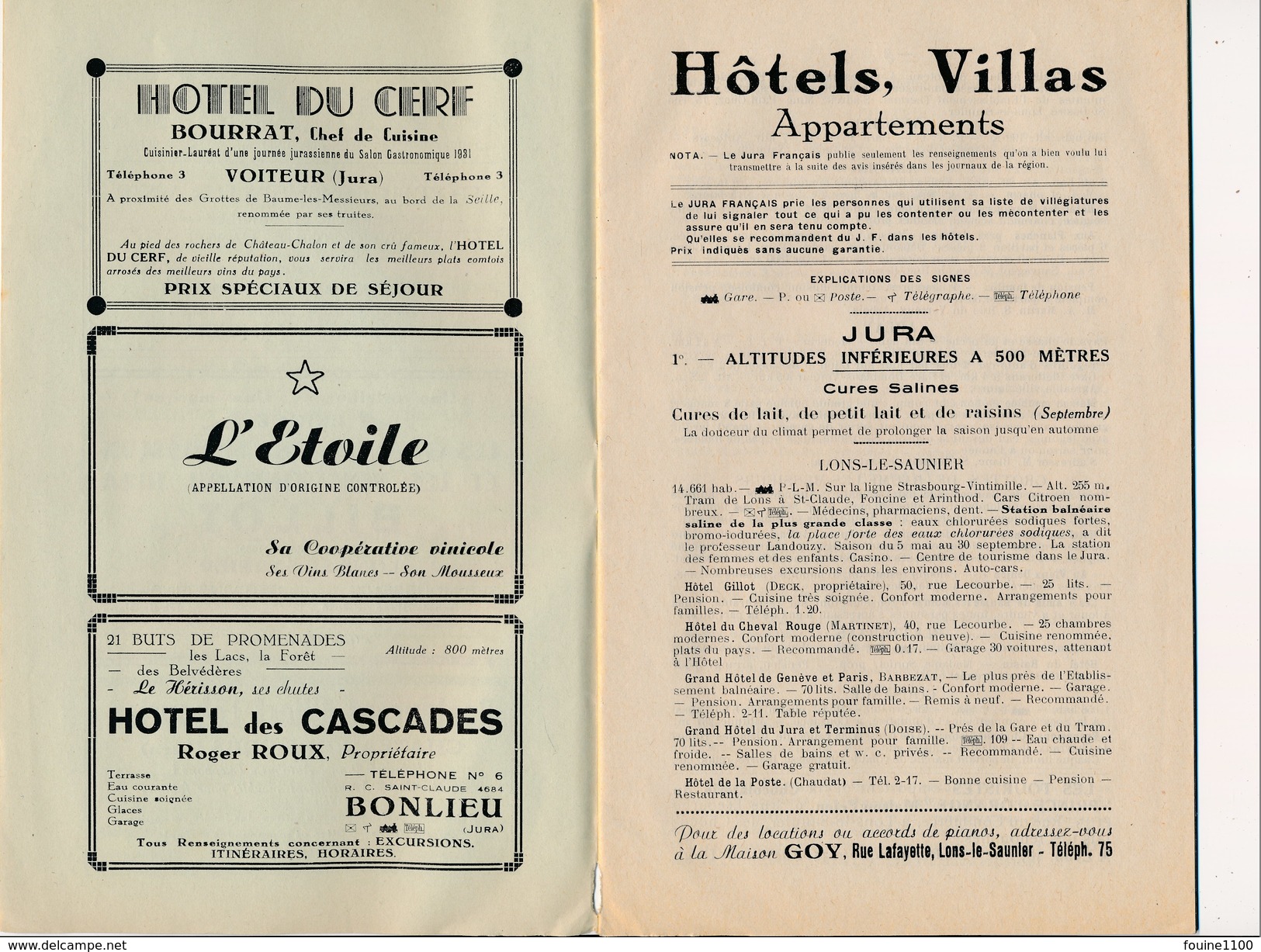 Le Jura Français Voiteur Bonlieu Lamoura Doucier Lons Le Saunier Arlay Arbois Cousanse Saint Amour Sellières Morez - 1900 – 1949