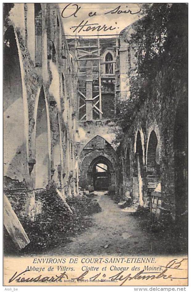 Environs De Court-Saint-Etienne. - Abbaye De Villrs. Cloître Et Choeur Des Moines. - Verstuurd In 1905. - Court-Saint-Etienne