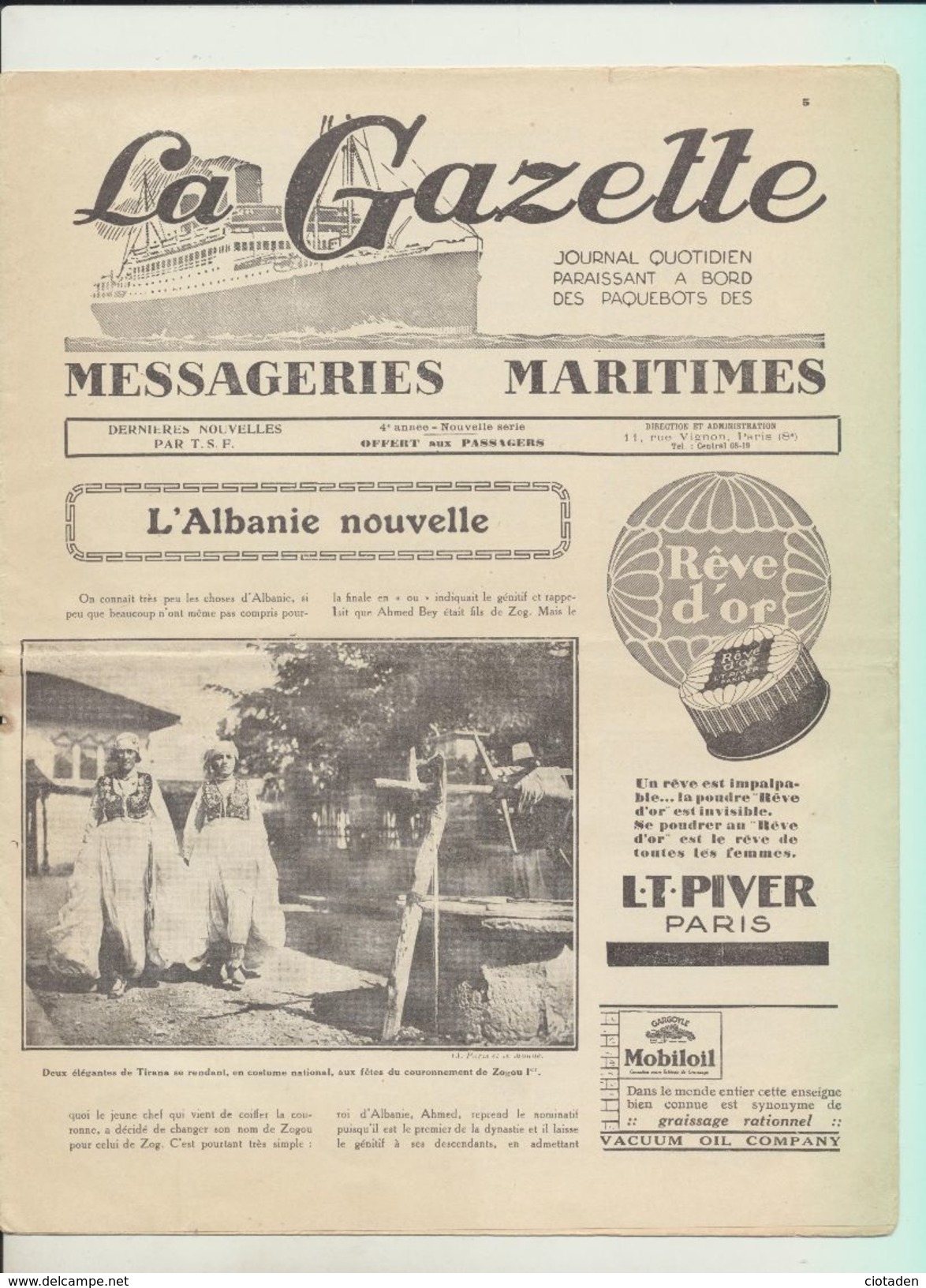 Rare : La Gazette Des Messageries Maritimes Voyage Du 11 Février 1929 Sur Le Paquebot "Lotus" - Collezioni