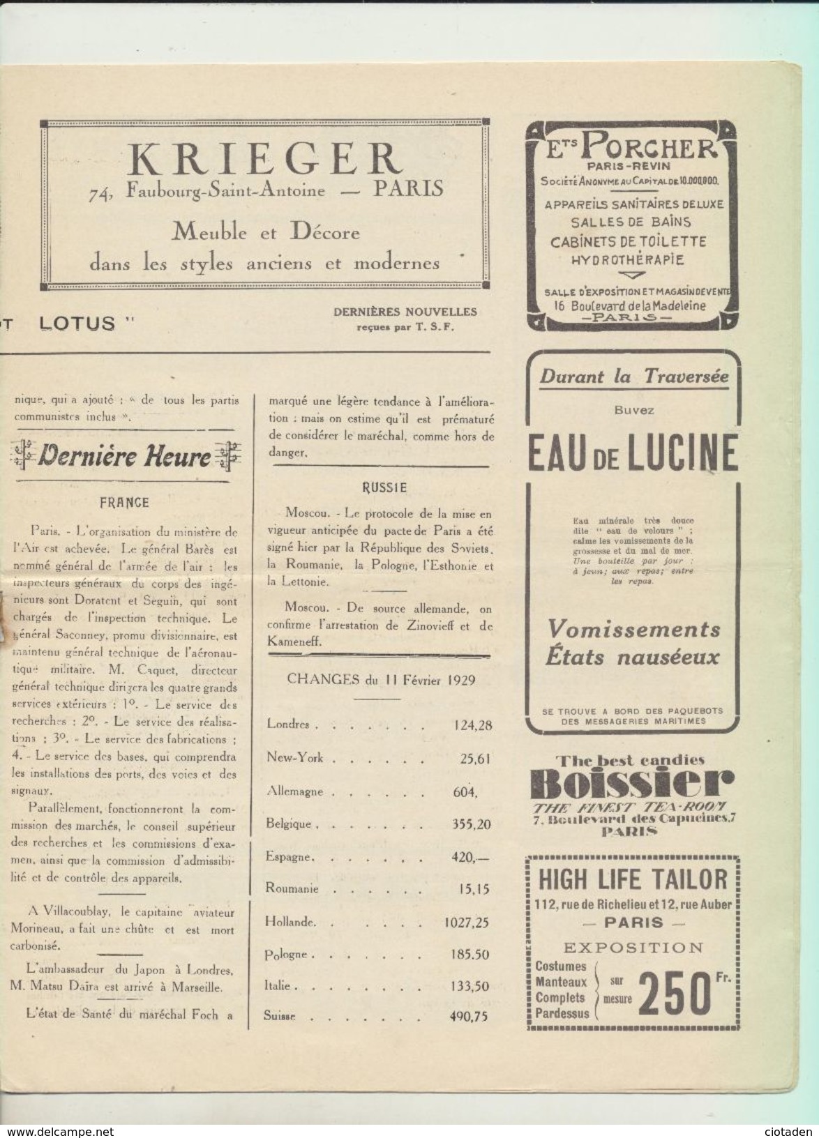 Rare : La Gazette Des Messageries Maritimes Voyage Du 11 Février 1929 Sur Le Paquebot "Lotus" - Sammlungen