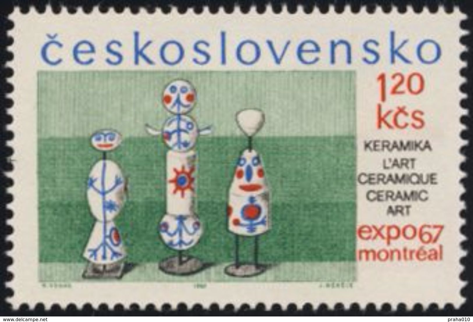 Czechoslovakia / Stamps (1967) 1605: Expo 67 - Pravoslav Rada (ceramic Figurines); Painter: Karel Vodak - 1967 – Montreal (Canada)