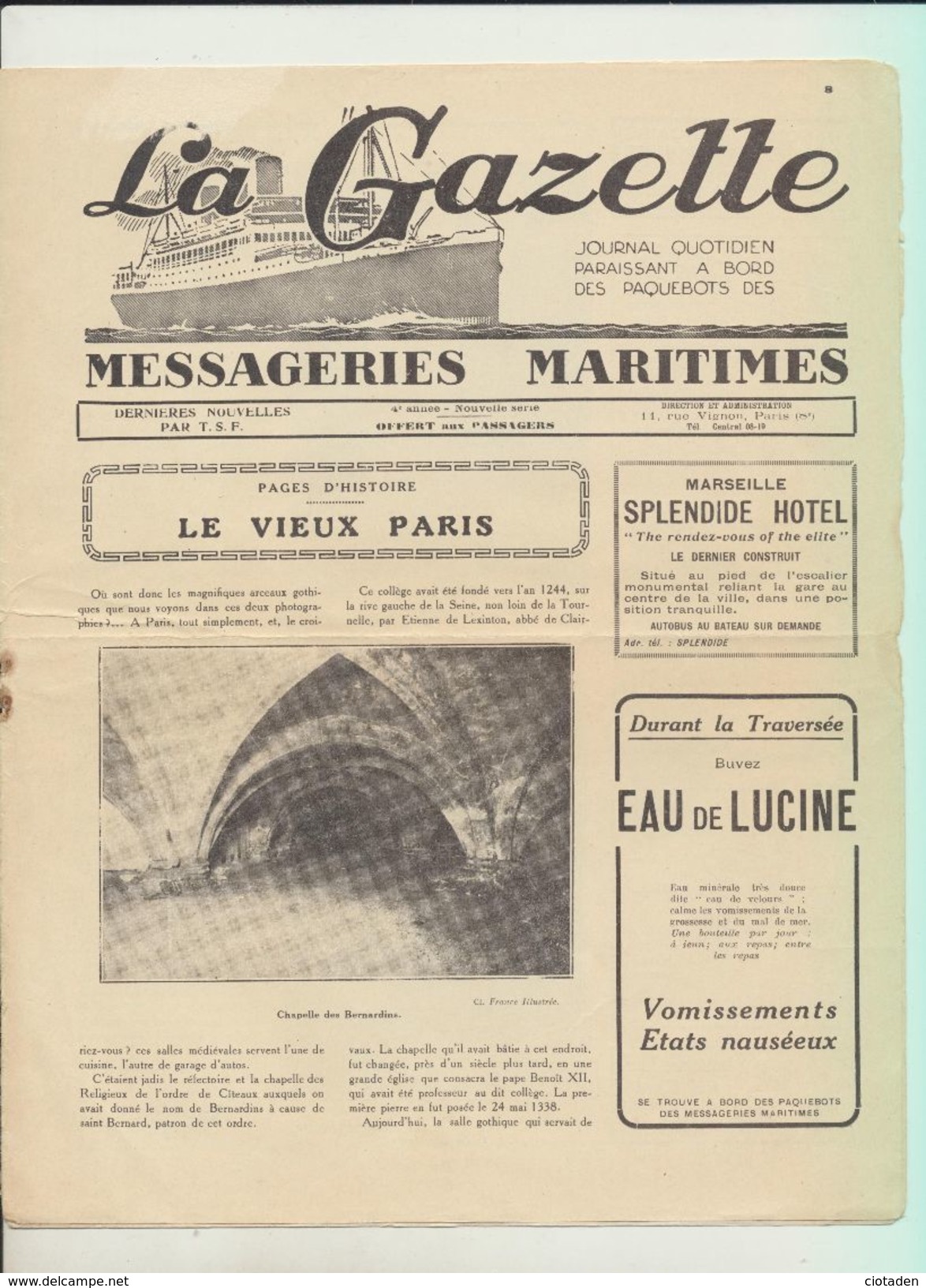 Rare : La Gazette Des Messageries Maritimes Voyage Du 19 Février 1929 Sur Le Paquebot "Lotus" - Collections