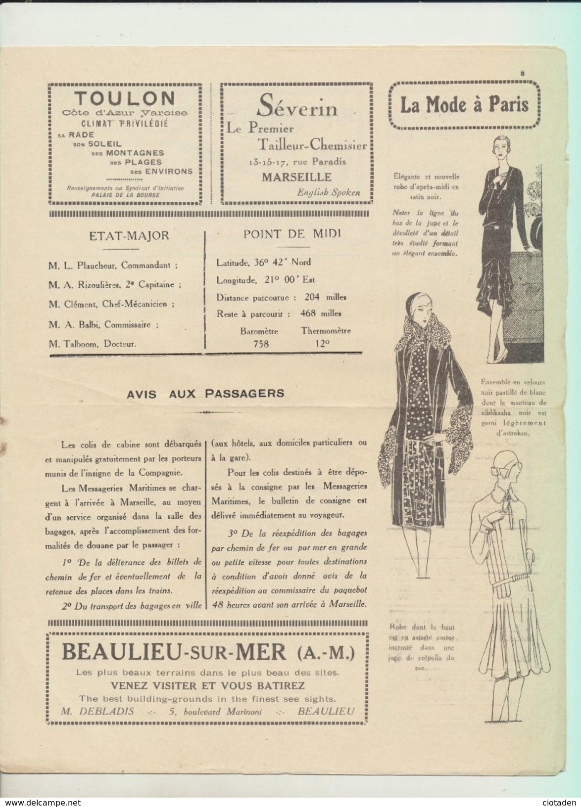 Rare : La Gazette Des Messageries Maritimes Voyage Du 19 Février 1929 Sur Le Paquebot "Lotus" - Collections