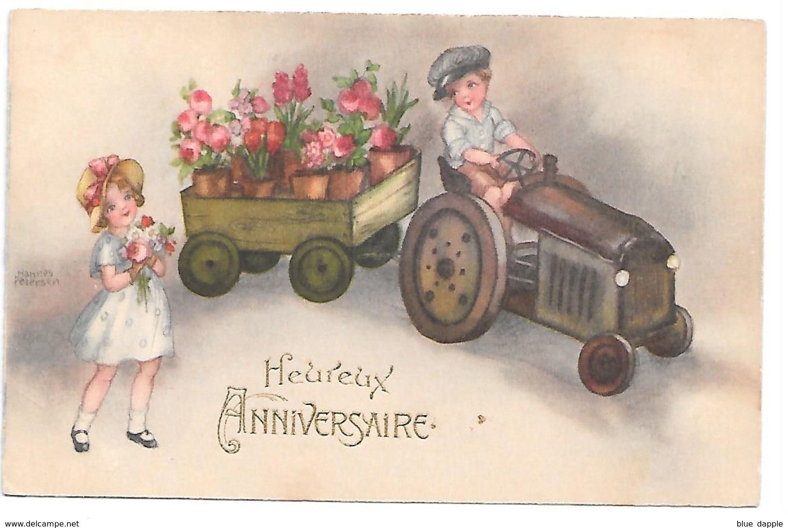 Illustrator - Hannes Petersen - Children, Enfants, Kinder, Tractor, Trakteur, Traktor, Flowerpots, Flowers, Fleurs - Petersen, Hannes