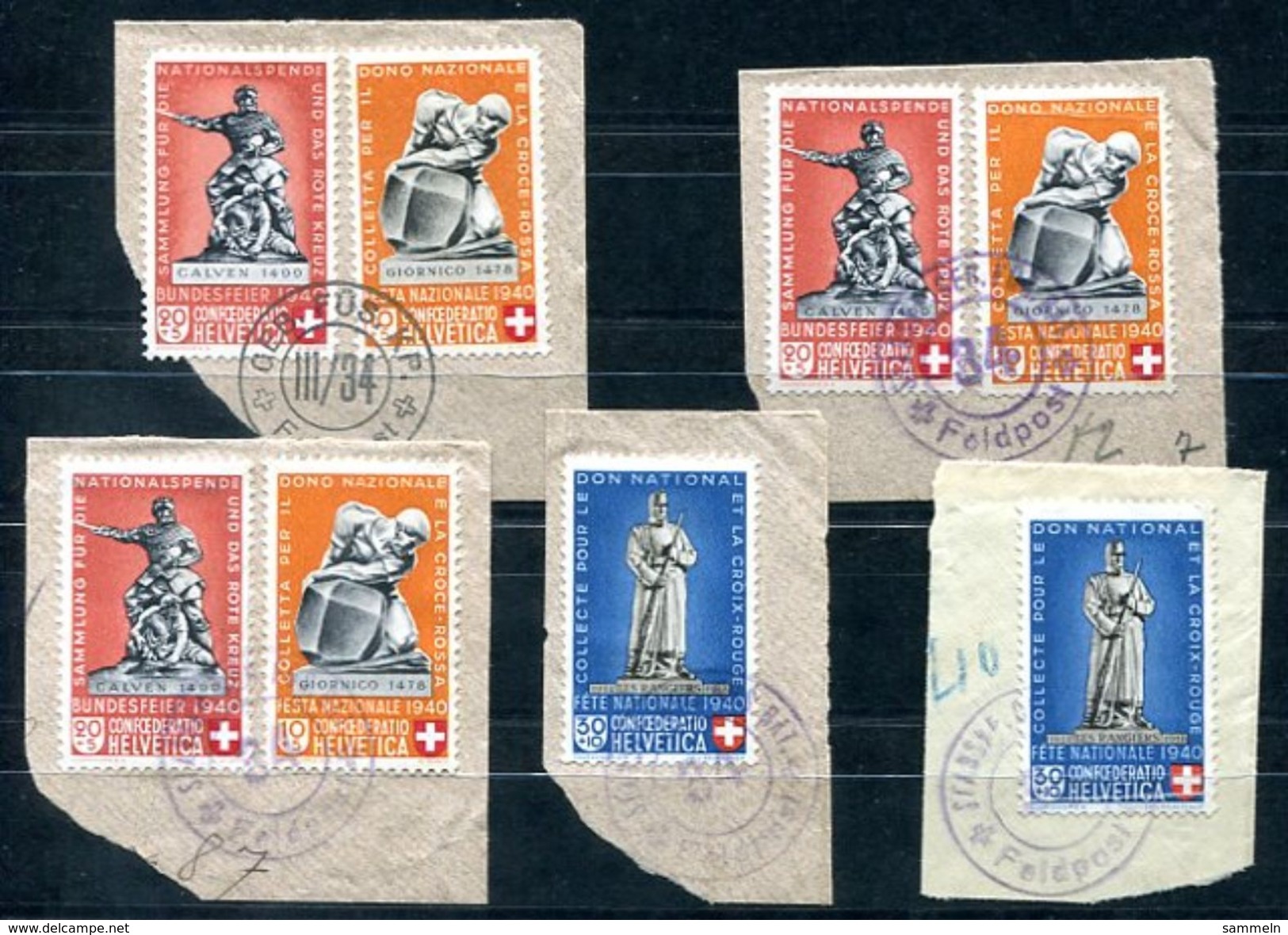 6245 - SCHWEIZ - Feldpost-Stempel Auf Briefstücken Mit Nicht Perfekten Marken Ex 365-368 - ANSEHEN - Postmarks