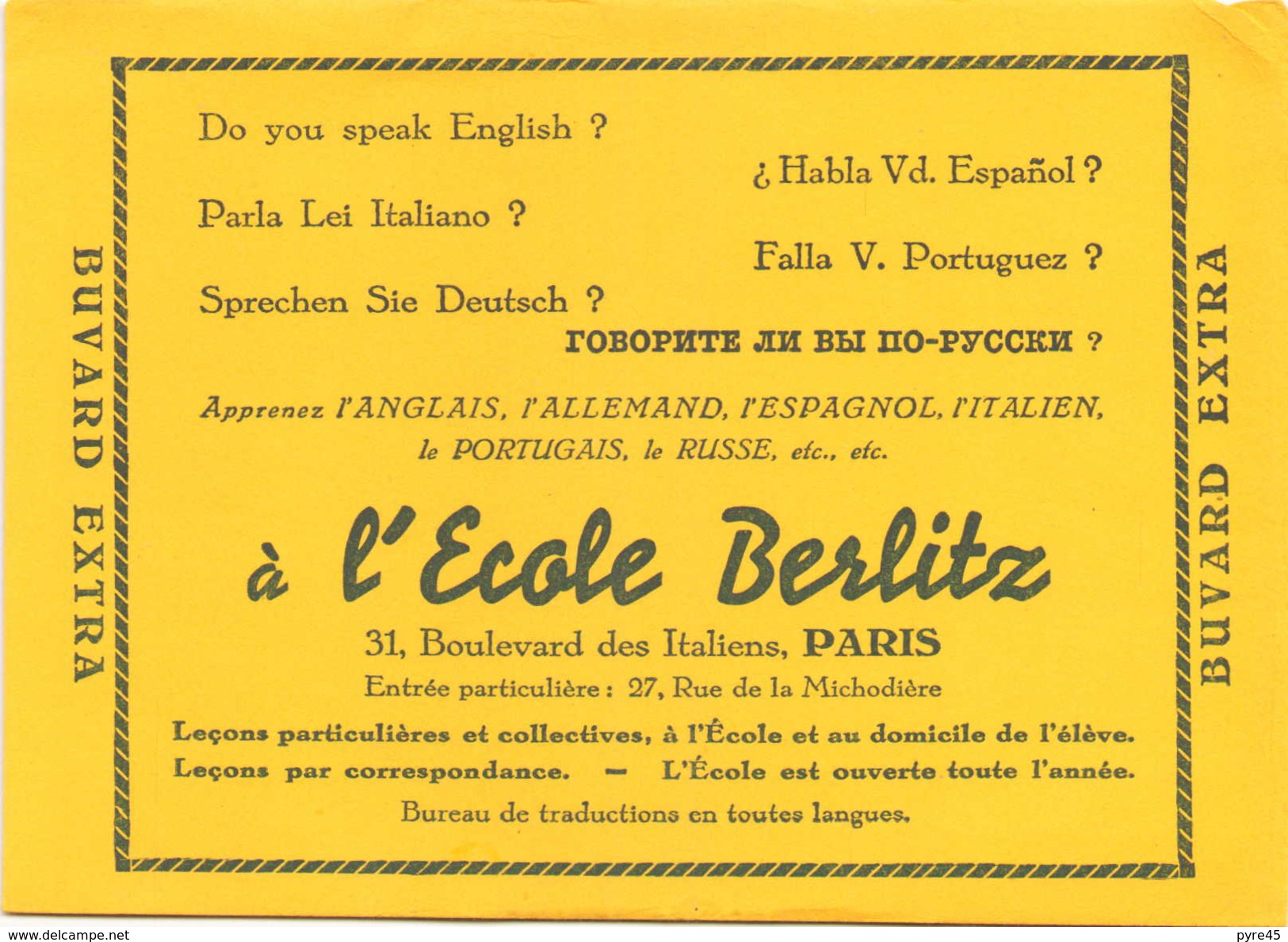 France Buvard Ecole Berlitz ( Pliure ) 20,5 Cm X 15,5 Cm - Autres & Non Classés