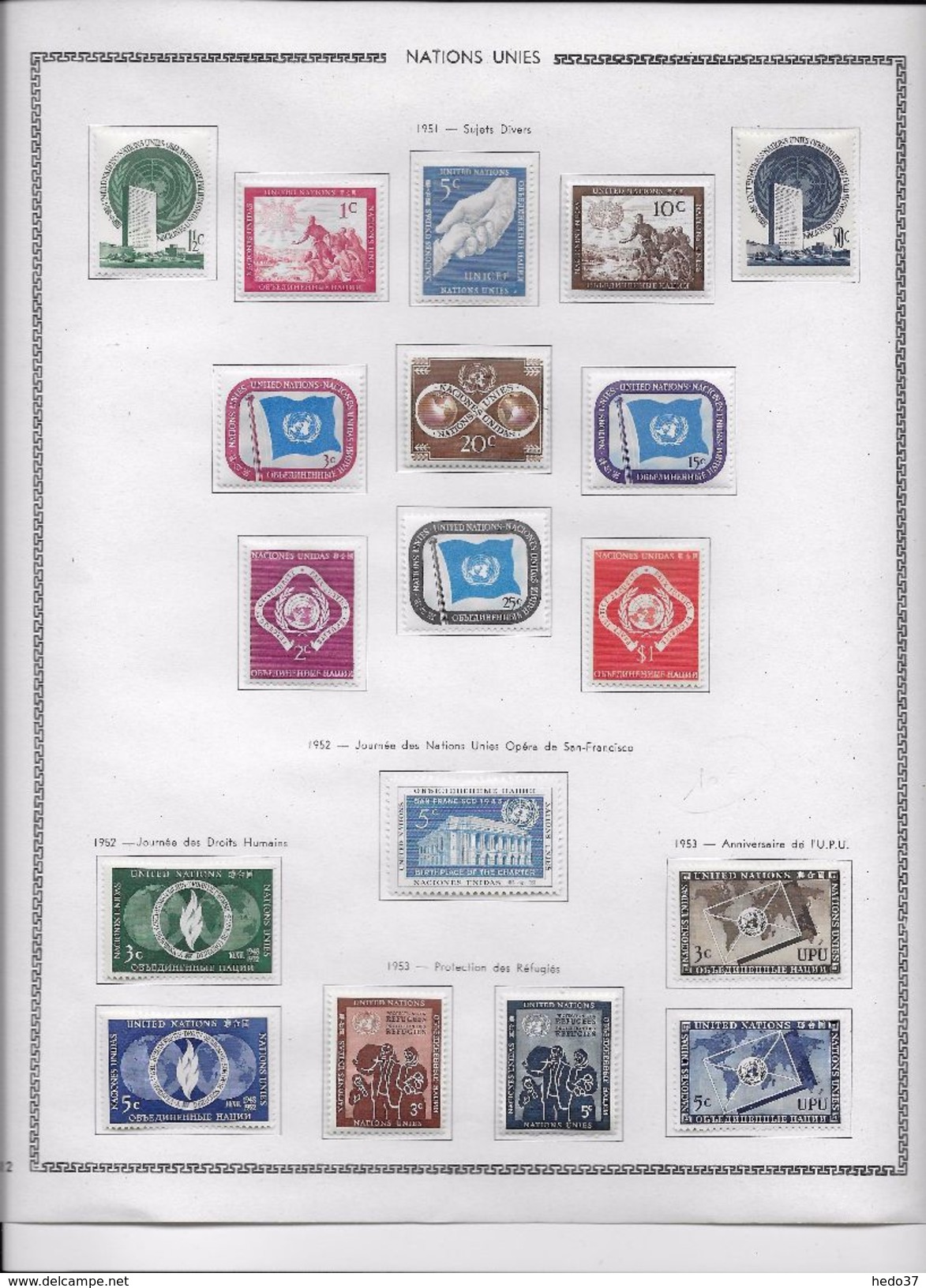 Nations Unies - Collection Vendue Page Par Page - Neufs * Avec Charnière - TB - Collections, Lots & Series