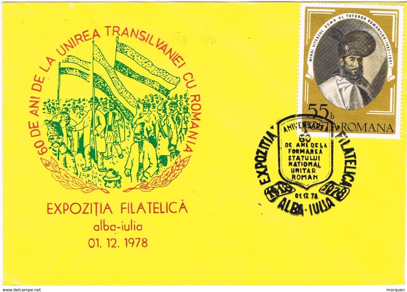 25408. Carta Exposicion ALBA IULIA (Rumania) 1978. 60 Aniversario Union Transilvania - Covers & Documents