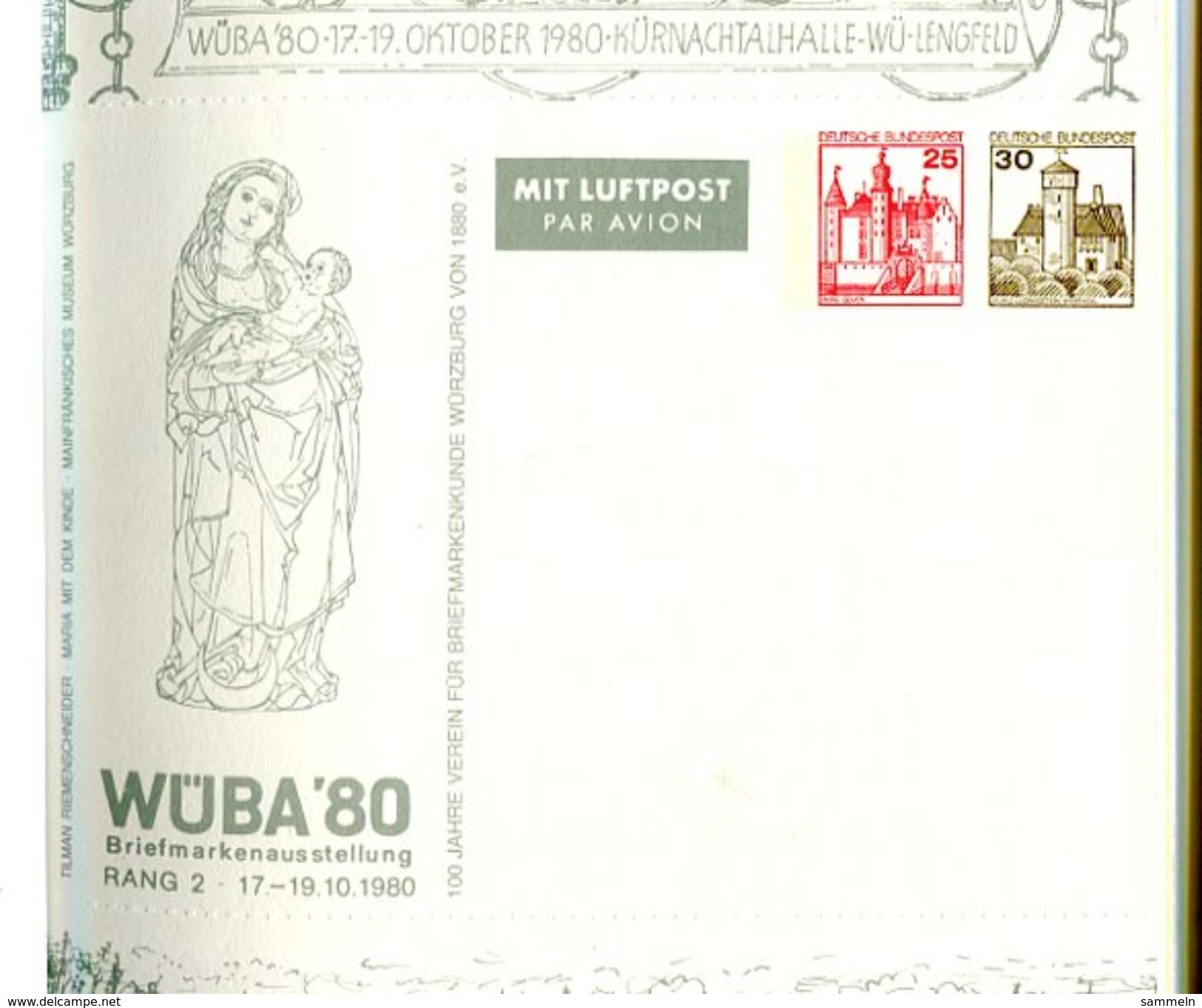 6264 - BUND - Privatpostkarte Würzburg 1980 - Ungebraucht Im Ausstellungskatalog Verausgabt - Privatpostkarten - Ungebraucht