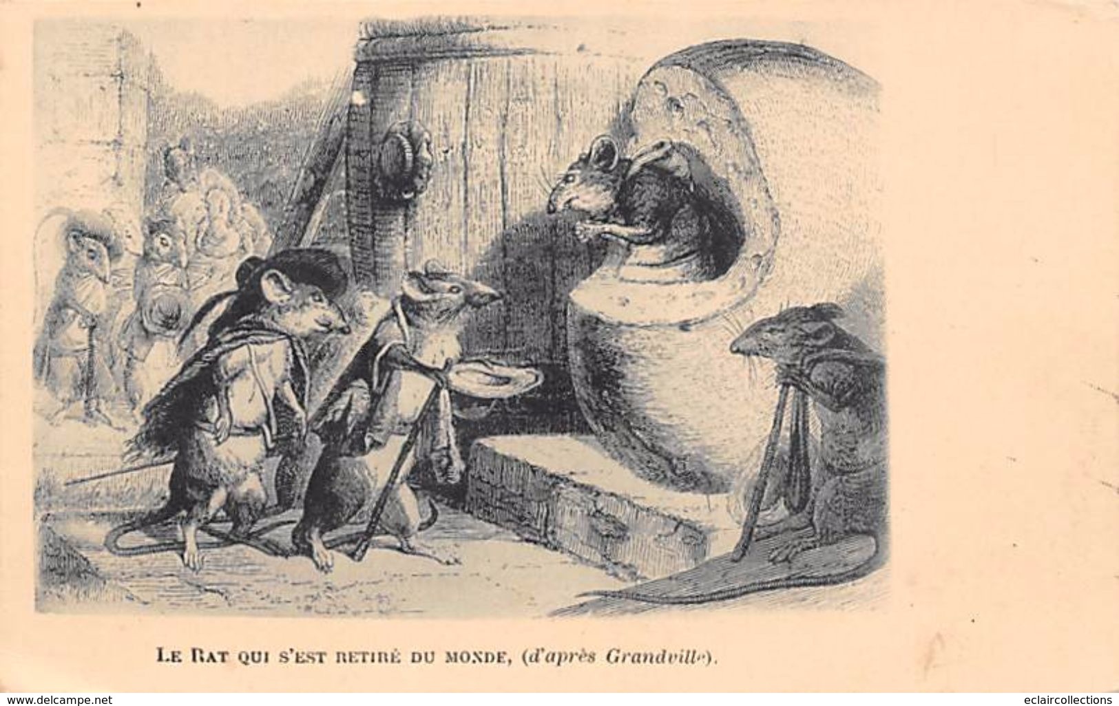 Thème: Fables Angelots Contes Récits: 5 cartes  Fables de La Fontaine illustrée par Granville + 1 autre      (voir scan)