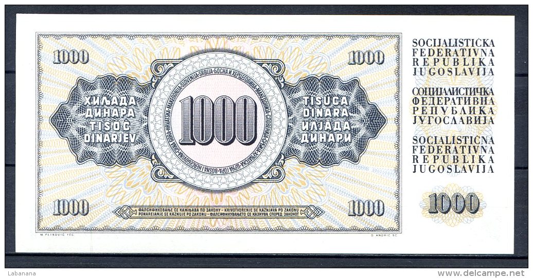 460-Yougouslavie Billet De 1000 Dinara 1981 CC455 Neuf - Jugoslawien