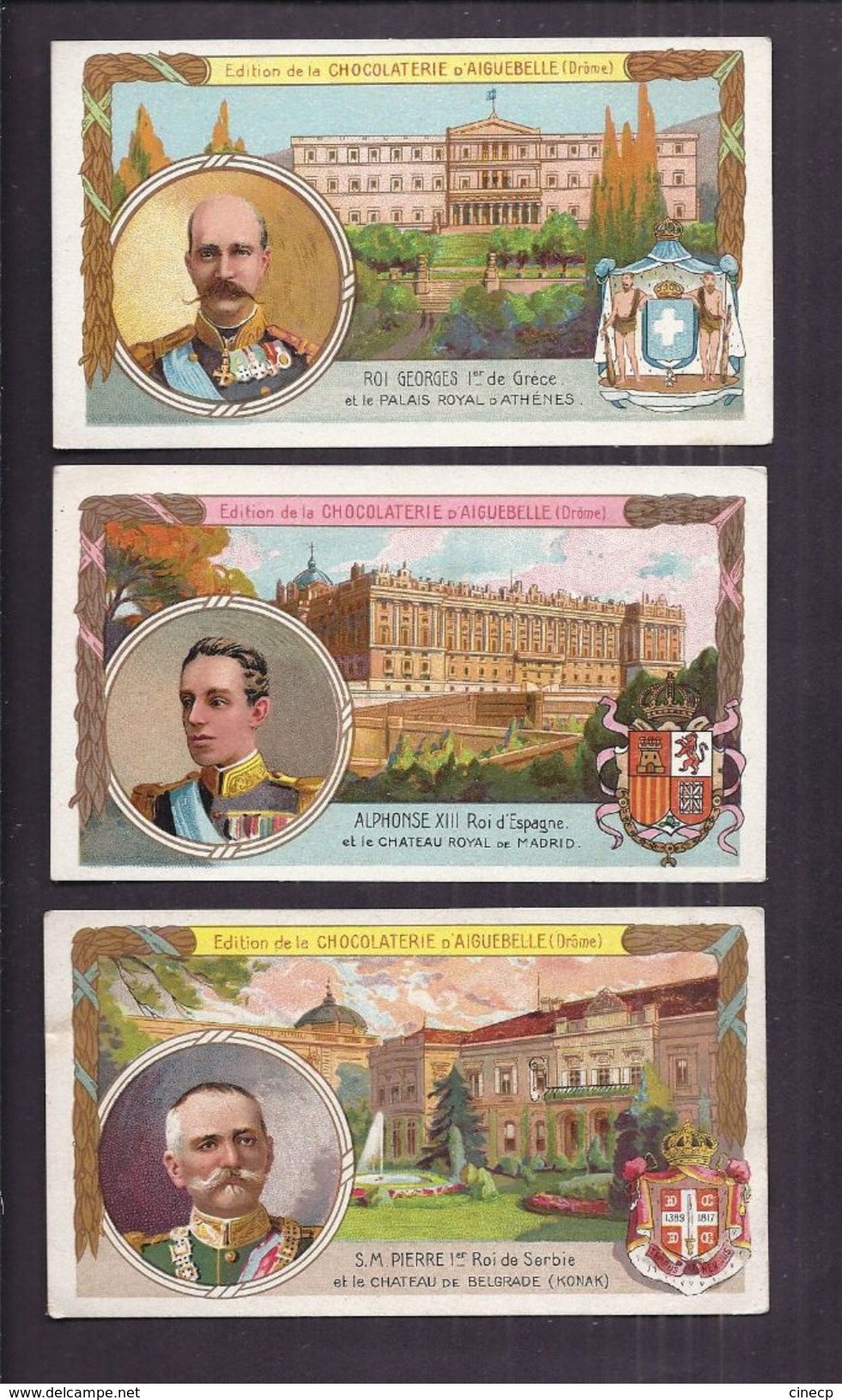 Lot De 9 Chromos CHOCOLATERIE D´ AIGUEBELLE Série Roi Et Palais Royal - Serbie Belgique Grèce Espagne Allemagne Italie.. - Aiguebelle