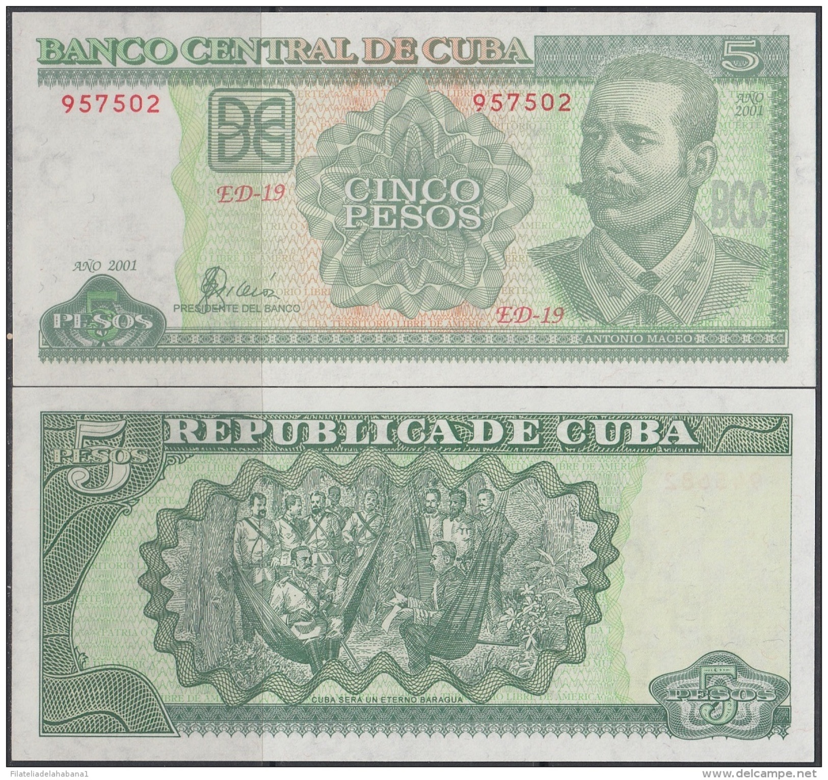 2001-BK-7 CUBA 2001 5$ ANTONIO MACEO. BANCO NACIONAL UNC. - Cuba