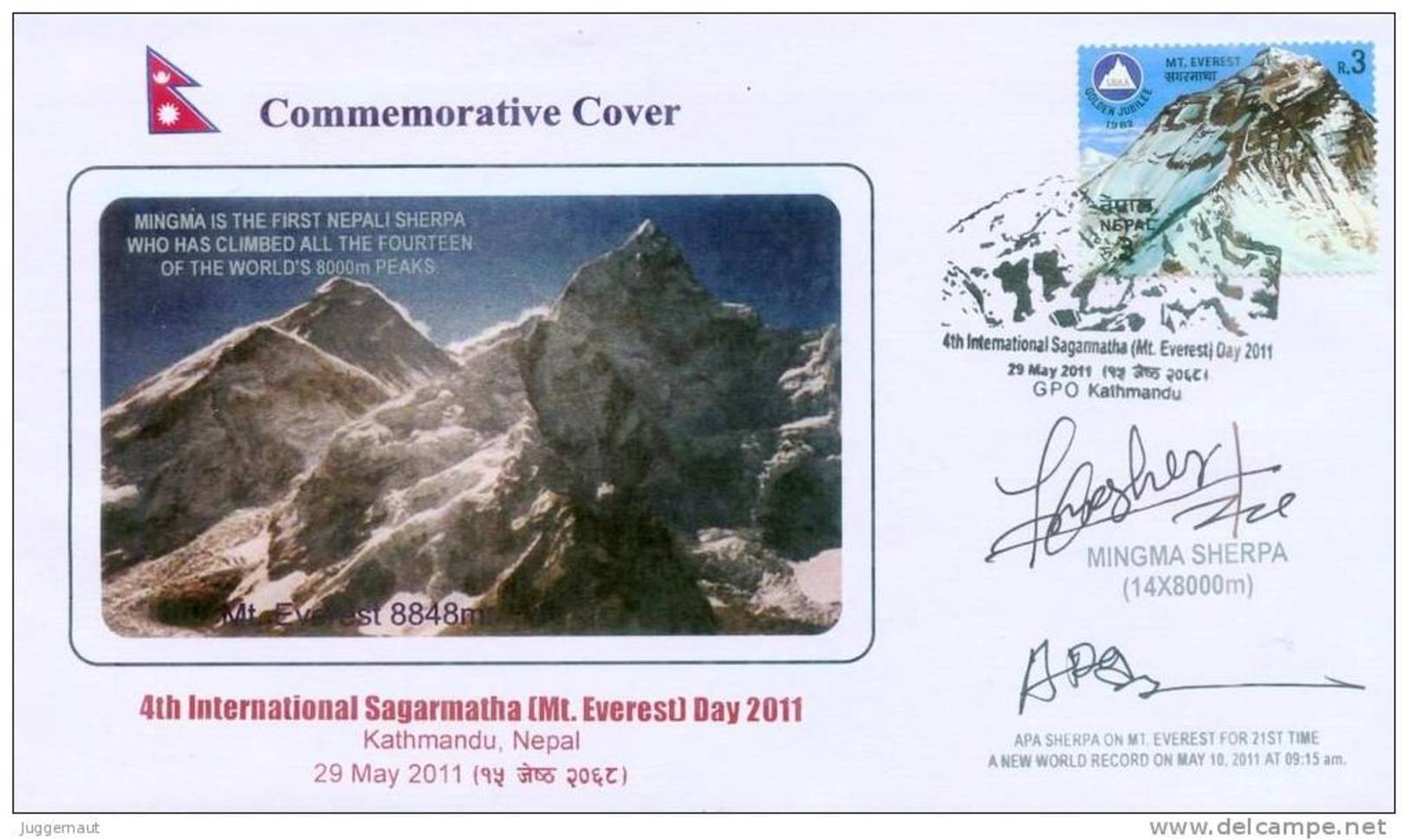 APA SHERPA MINGMA SHERPA RECORD MT.EVEREST CLIMBERS JOINT SIGNED COMMEMORATIVE COVER NEPAL 2011 MINT - Autres & Non Classés