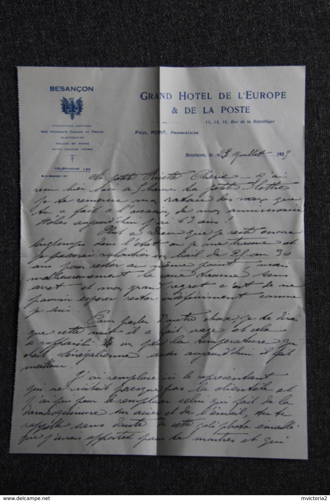 Enveloppe Timbrée Publicitaire Avec Lettre, BESANCON, Grand Hôtel De La Poste Et De L'Europe - Lettres & Documents