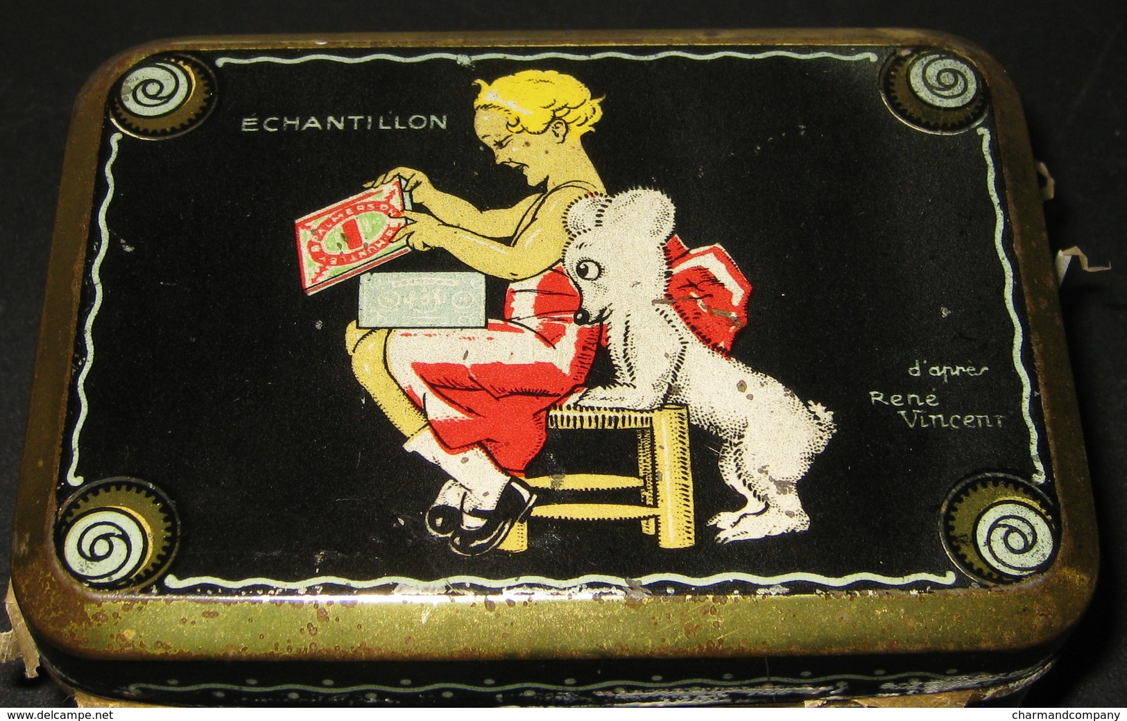 1925s Huntley and Palmers Biscuit tin La Courneuve Sample /Echantillon Illustr. René Vincent - Complete with biscuits !!