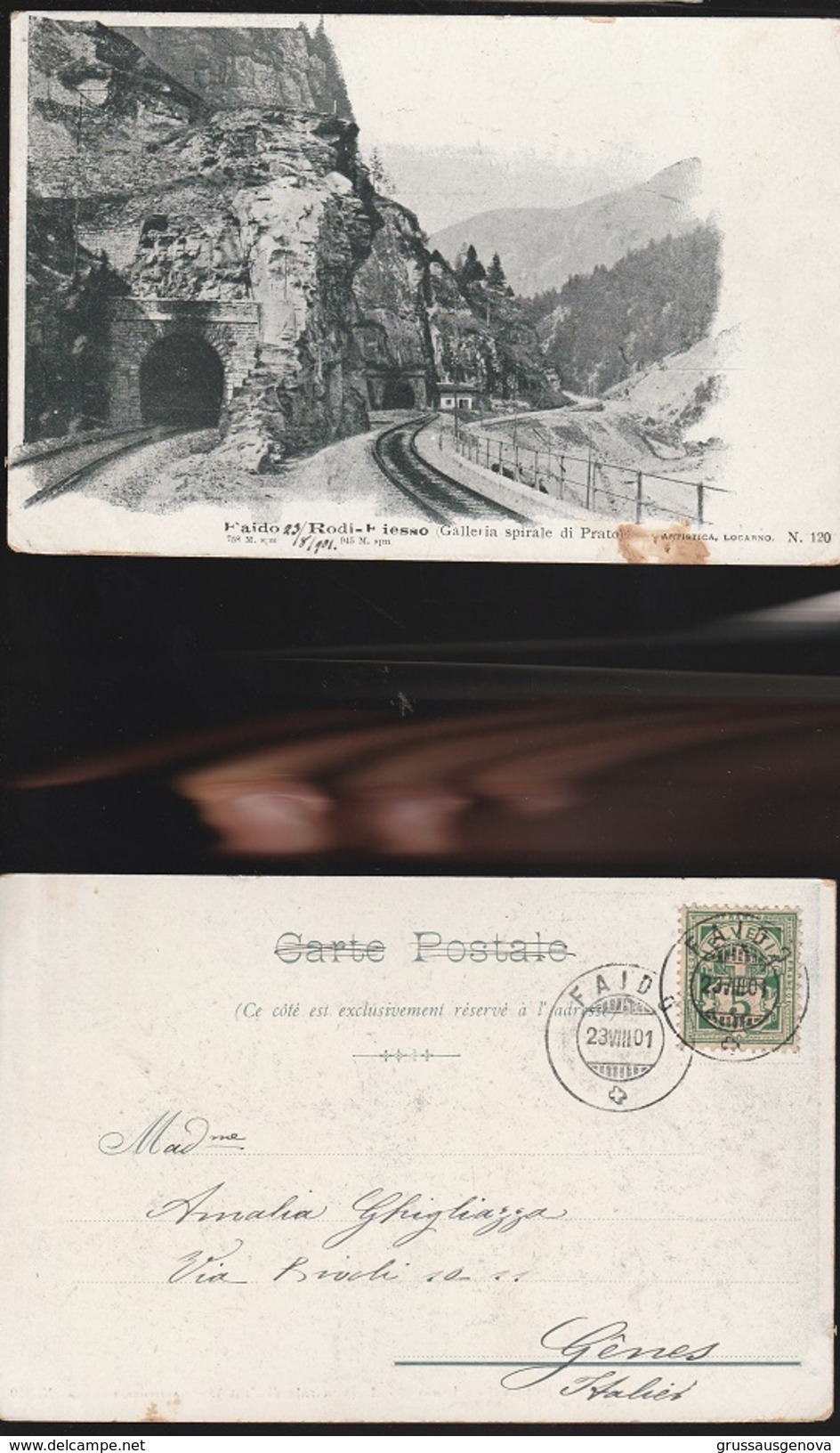 13504) FAIDO RODI FIESSO INGRESSO GALLERIA SPIRALE DI PRATO VIAGGIATA 1901 - Faido