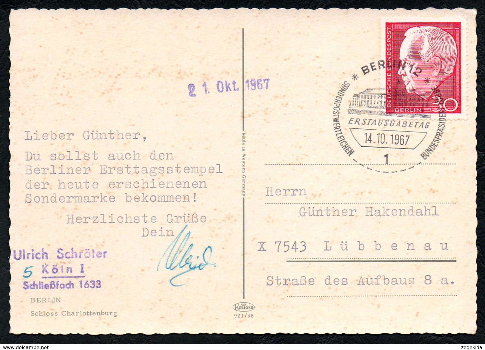 A6560 - Alte Postkarte - Sonderstempel Berlin 1967 Berlin TOP - Frankeermachines (EMA)