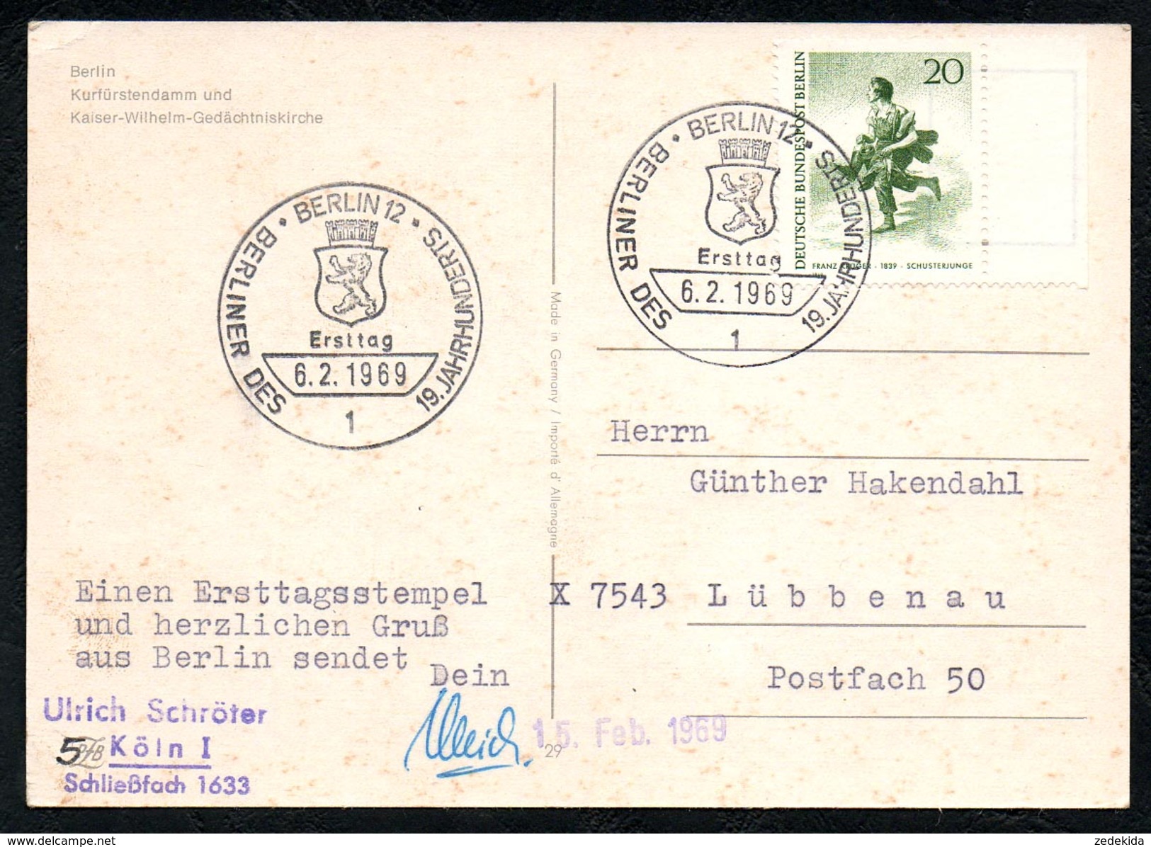 A6561 - Alte Postkarte - Sonderstempel Ersttagsstempel Berlin 1969 Berlin TOP - Maschinenstempel (EMA)