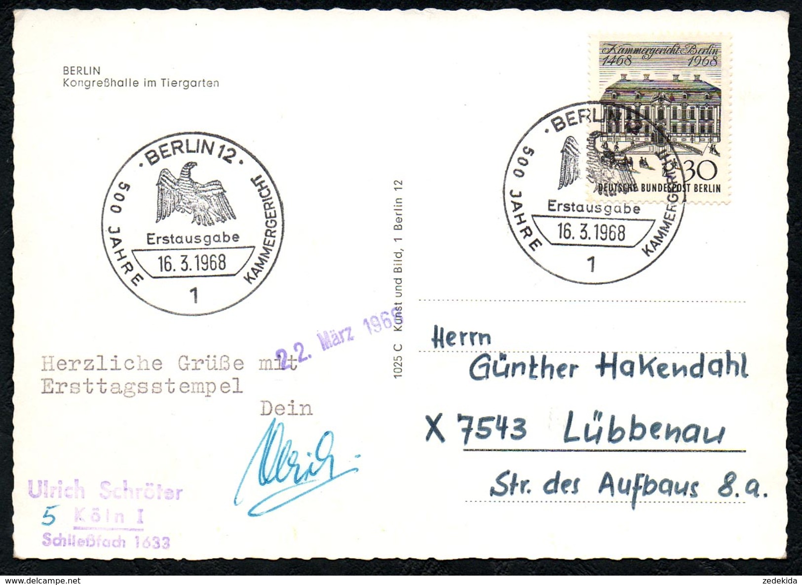 A6562 - Alte Postkarte - Sonderstempel Ersttagsstempel Berlin 1968 Berlin TOP - Maschinenstempel (EMA)