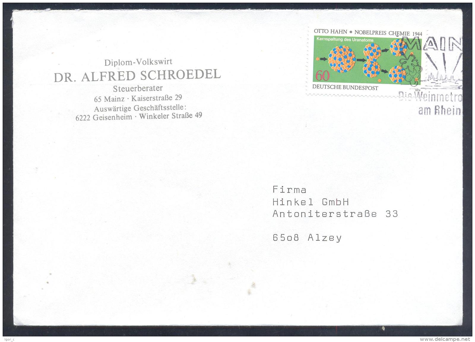 Germany Deutschland 1981 Cover: Alfred Nobel Prize - Chemistry 1944: Otto Hahn; Main Weinmetropole - Nobel Prize Laureates