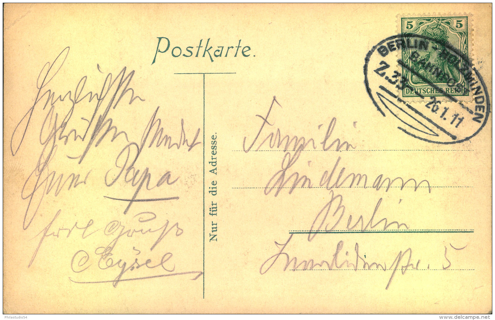 1911, Postkarte, 5 Pfg. Germania Bahnpost BERLIN - HOLZMINDEN - Frankeermachines (EMA)