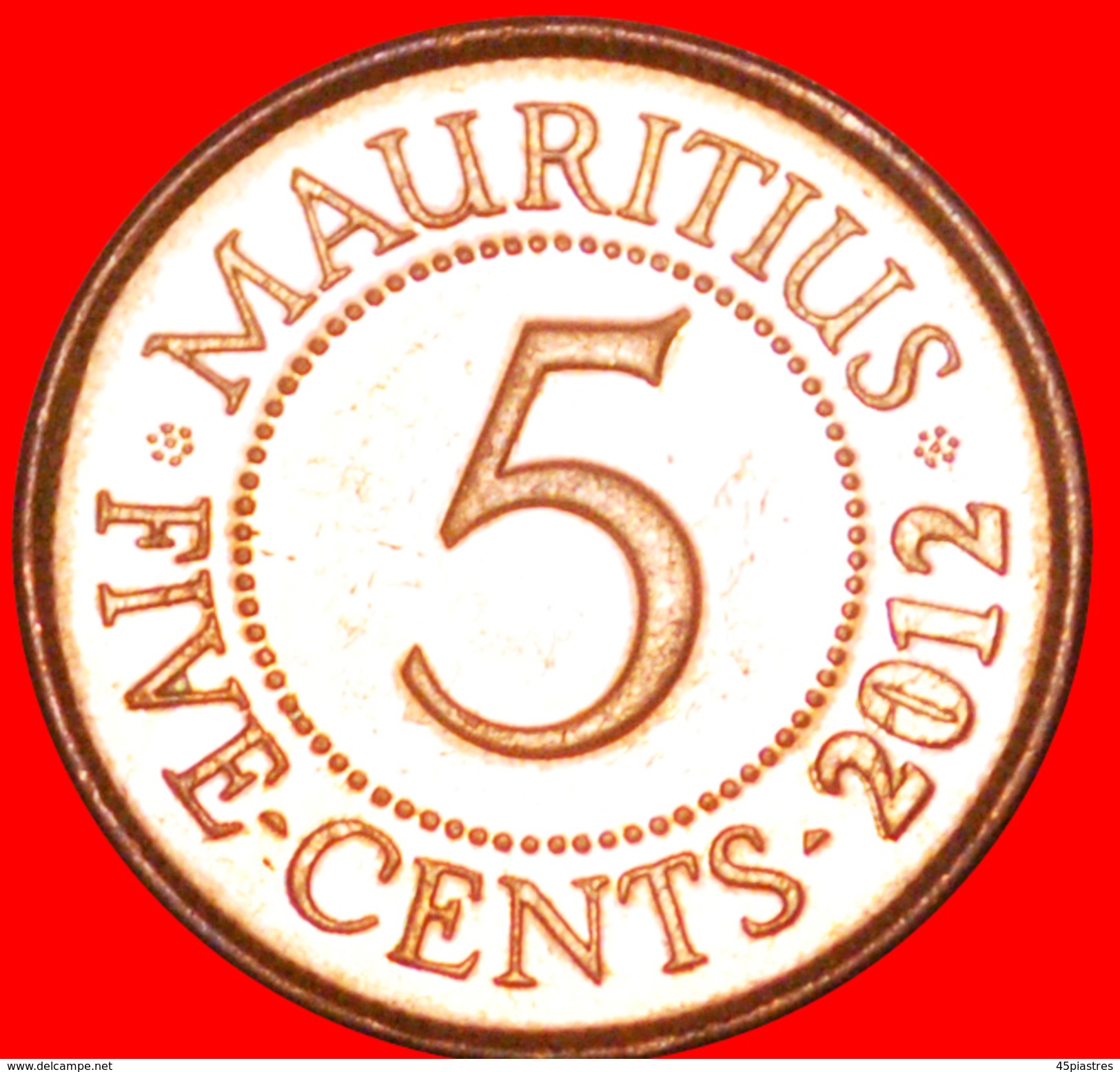 § PORTRAIT: MAURITIUS &#x2605; 5 CENTS 2012 MINT LUSTER! LOW START&#x2605; NO RESERVE! - Mauricio