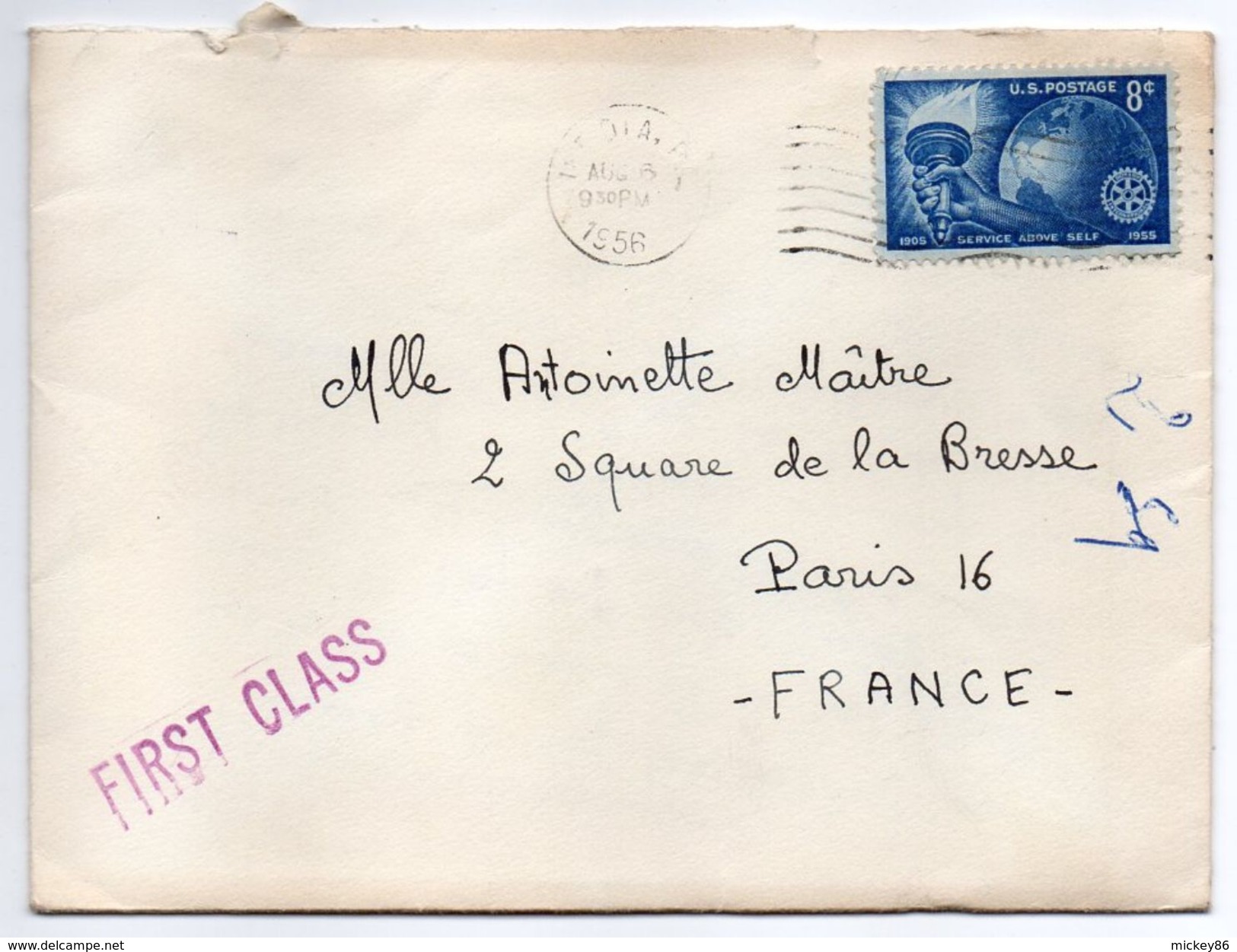 USA--1956--Lettre De MEDIA Pour PARIS-75 (France)-- Timbre Seul Sur Lettre-cachet Mécanique-griffe FIRST CLASS - Lettres & Documents