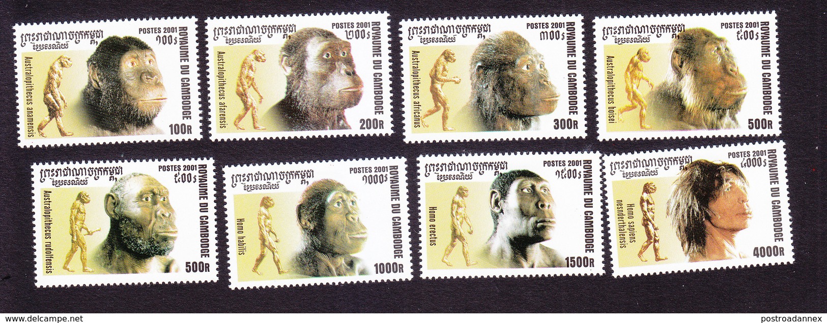 Cambodia, Scott #2150-2157, Mint Hinged, Human Evolution, Issued 2001 - Cambodja