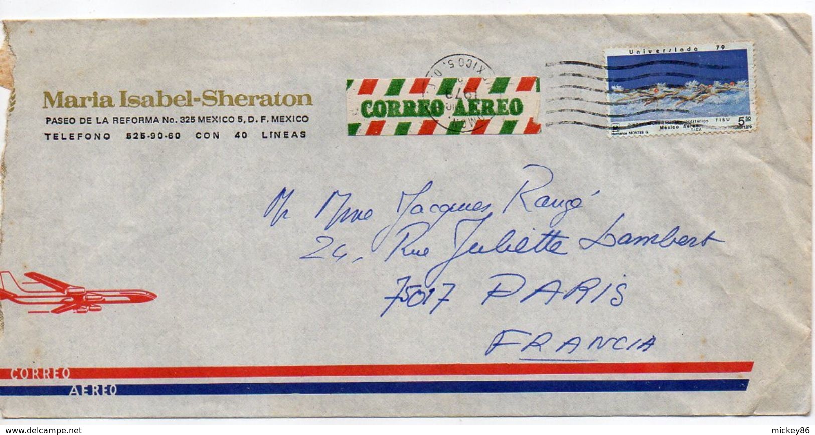 Mexique--1979--Lettre De  MEXICO  Pour  PARIS (France)- Timbre Seul Sur Lettre--- Cachet Mécanique-lettre Personnalisée - Mexiko