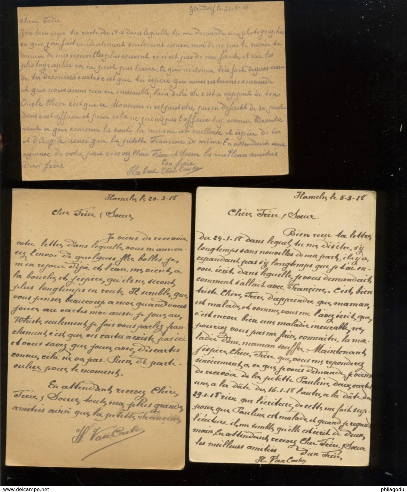 3  Cartes Postales Expédiées Par Prisonnier  1916 Et 1918 - WO1