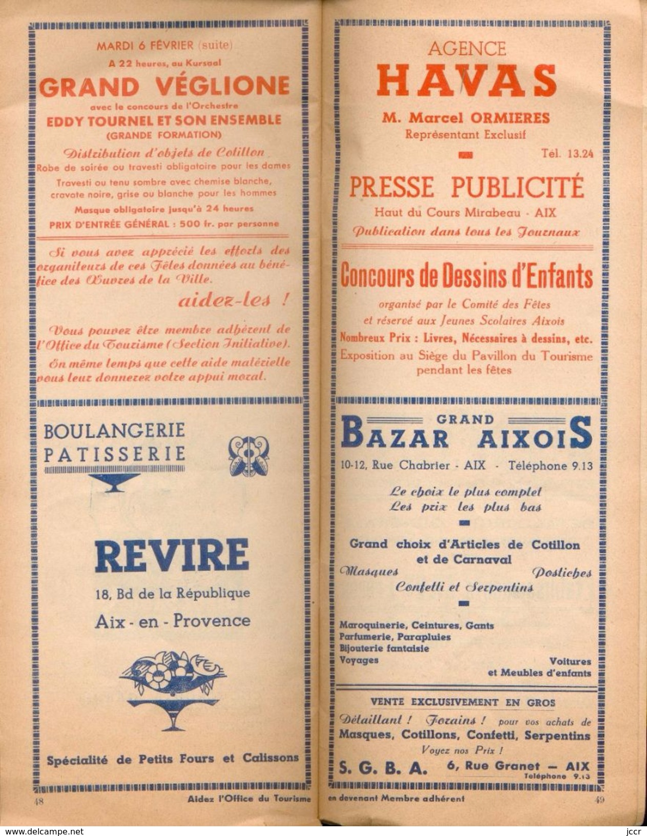 Aix en Provence - Carnaval Li 1951 - Programme Officiel - 27-28 Janvier 3-4-5-6 Fevrier