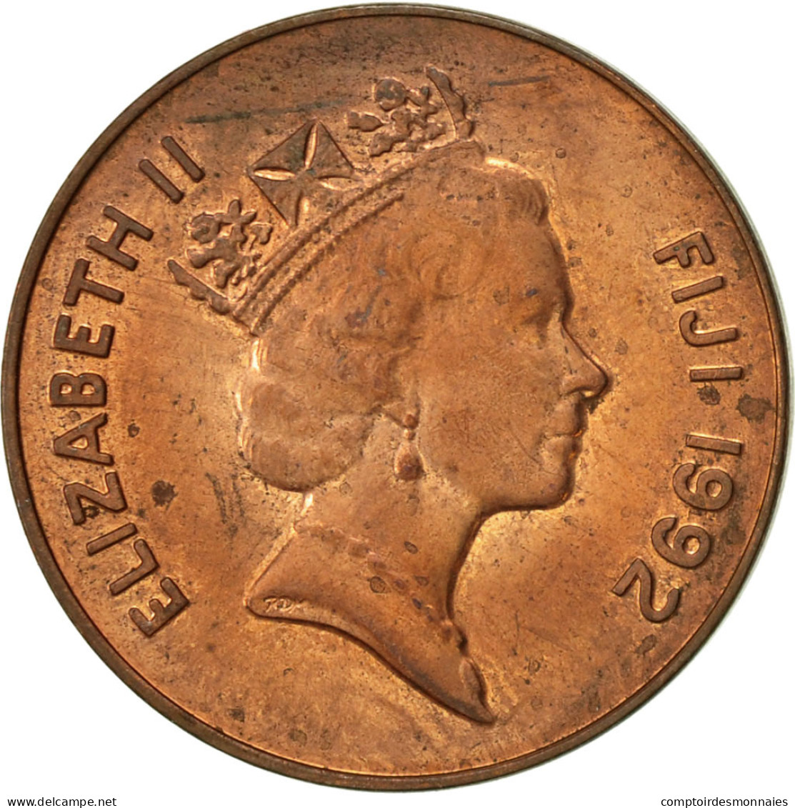Monnaie, Fiji, Elizabeth II, 2 Cents, 1992, TTB, Copper Plated Zinc, KM:50a - Fidschi