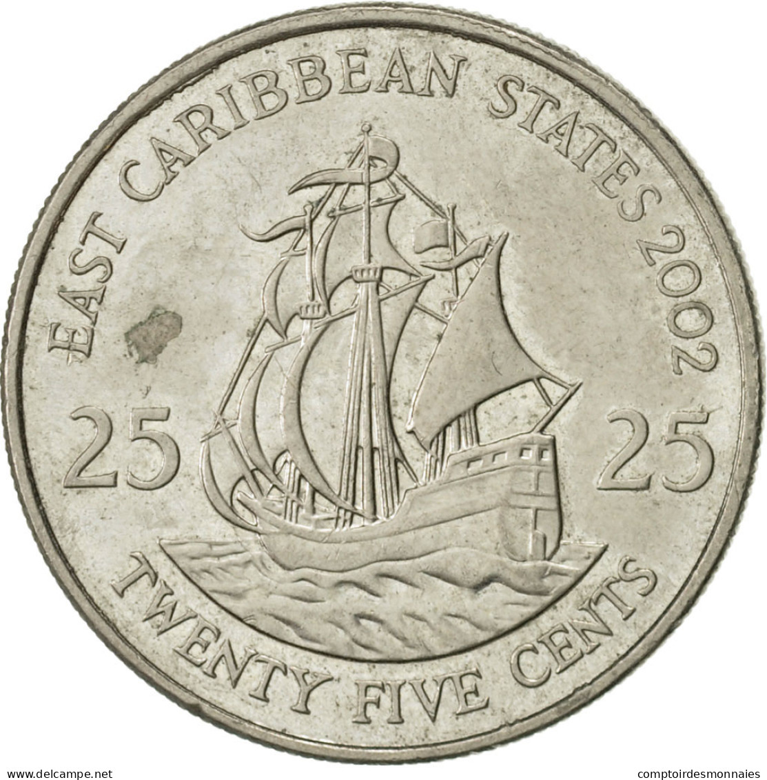 Monnaie, Etats Des Caraibes Orientales, Elizabeth II, 25 Cents, 2002, British - Territoires Britanniques Des Caraïbes
