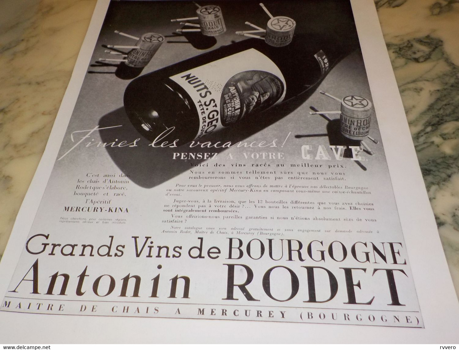 ANCIENNE PUBLICITE GRANDS VIN DE BOURGOGNE ANTONIN RODET 1938 - Alcools