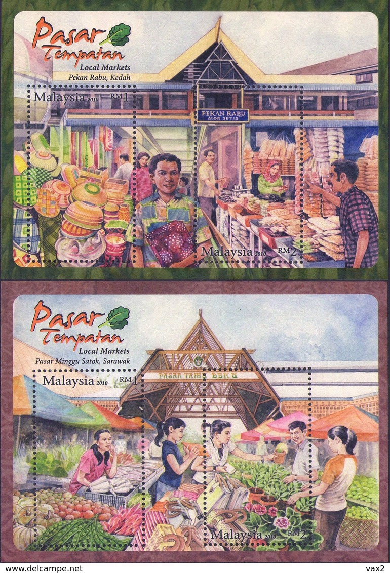 Malaysia 2010 S#1288-1289 Local Markets M/S MNH Flora Food Flower Fruit Vegetable Fish - Malaysia (1964-...)