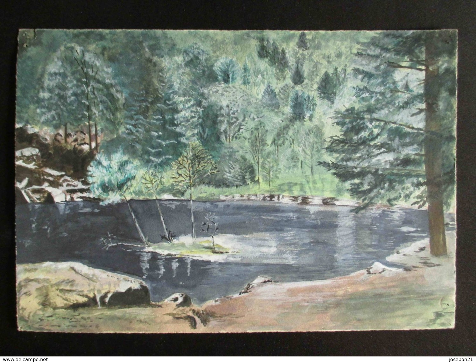 Ancien 2 Paysages De Lac Et De Torrent En Montagne A Batisse Aout 1936 - Gouaches