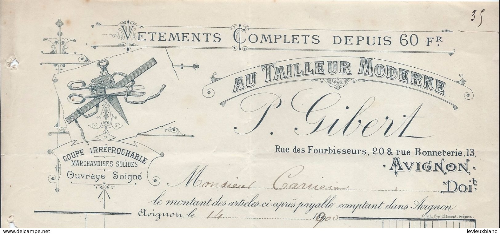 Vêtements Complets Depuis 60 Francs / Coupe Irréprochable /Au Tailleur Moderne / P Gibert/ AVIGNON/ 1900    FACT233 - Textile & Clothing