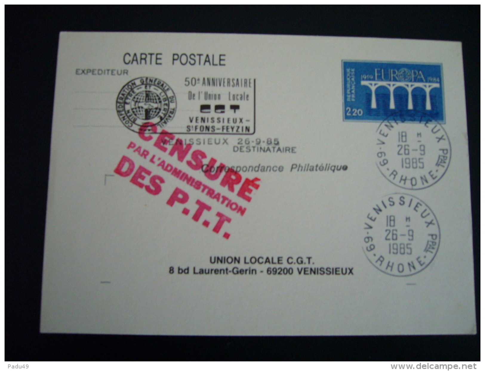 1 Carte Postale Union Locale Cgt  De Venissieux (carte Censure Des Ptt) Ill.WOLINSKI (rare) - Wolinski