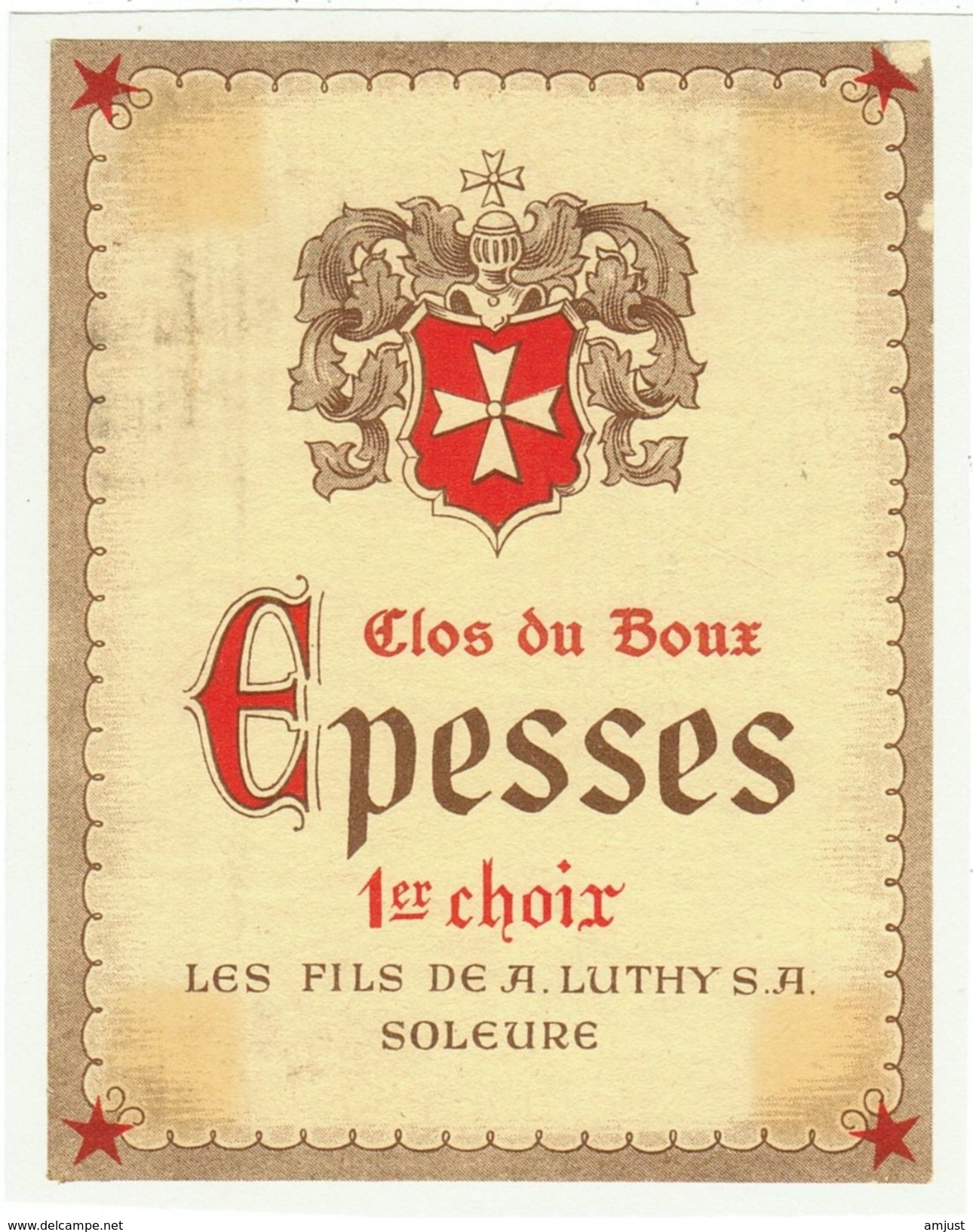 Rare // Epesses, Clos Du Boux, Les Fils De A.Luthy S.A. à Soleure, Vaud // Suisse - Autres & Non Classés