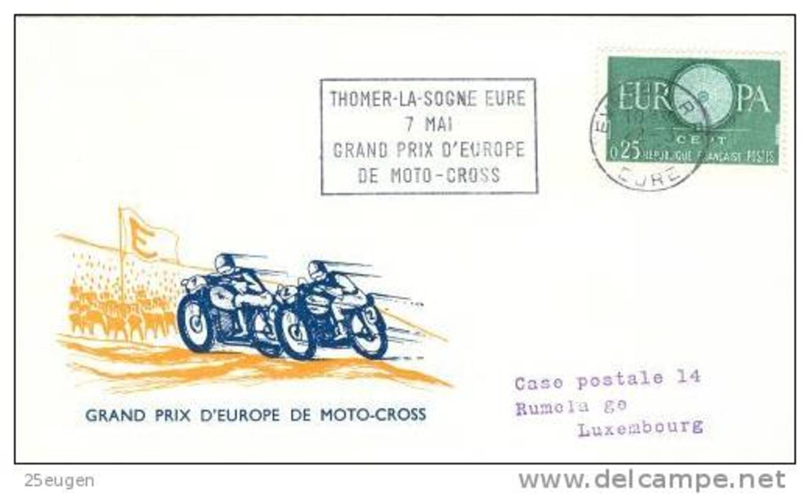 FRANCE 1961 EUROPA GRAND PRIX COMMEMORATIVE COVER WITH POSTMARK - Motorbikes